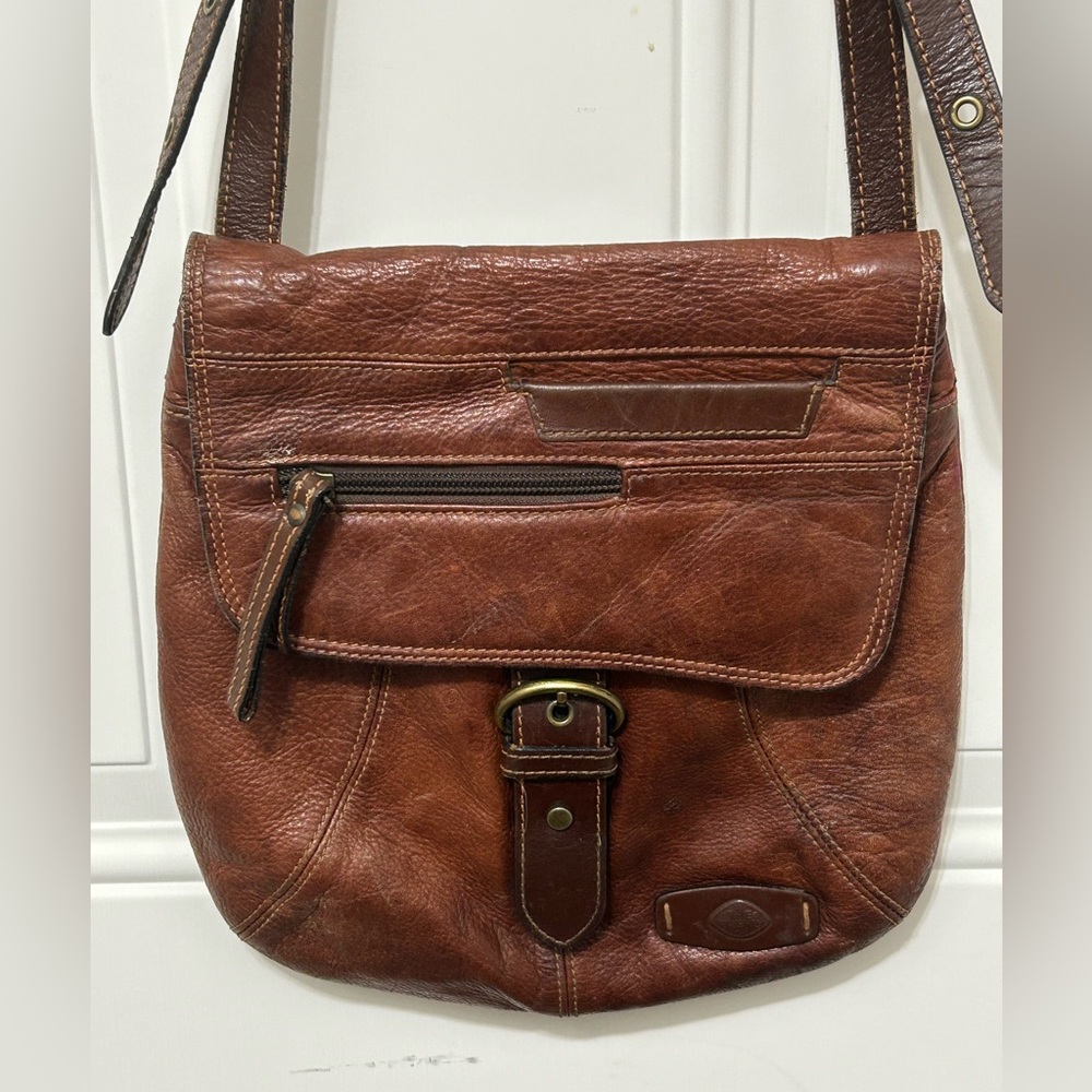 Brown Leather “ The Trend” Crossbody Bag with Front Flap and Buckle Italy made